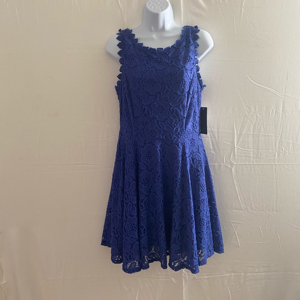 NWT City Studio Blue Lace Sleeveless Midi dress, Size M/9
